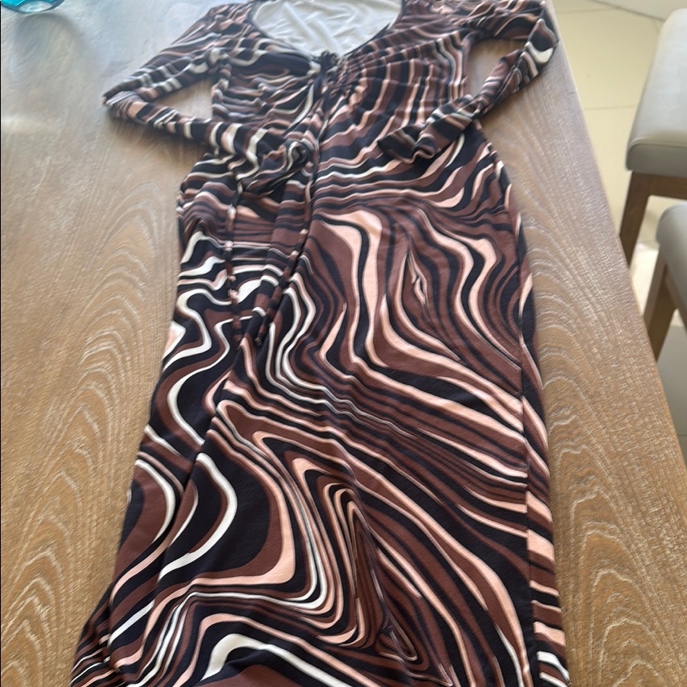 SHEIN Brown Swirl Long Sleeve Dress